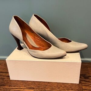 John Fluevog Coffee Breva Ice Blue Pumps